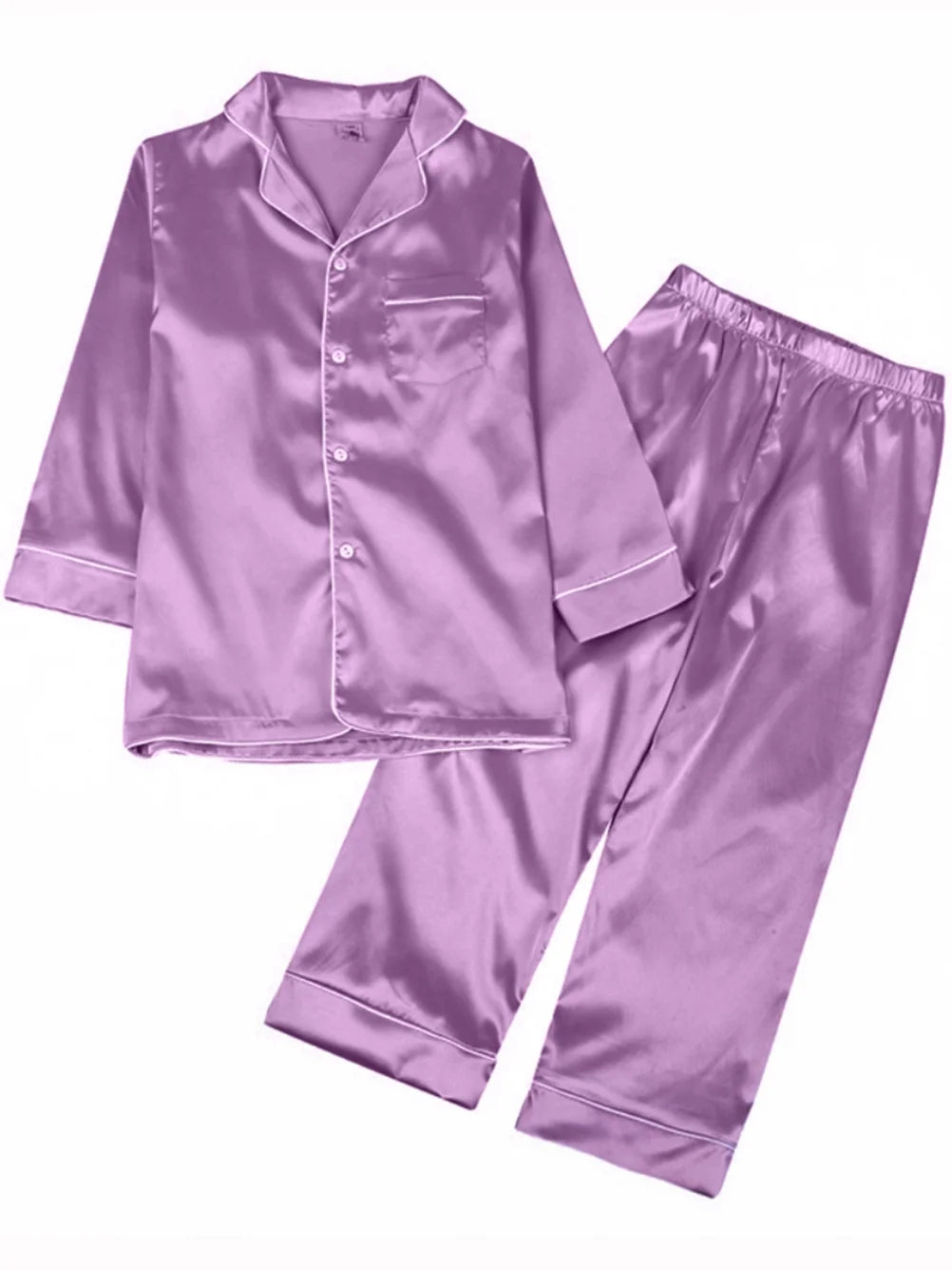 Maxcozy Kids Big Girls Boys Satin Silk Pajamas Set Top Shirt + Pants Sleepwear