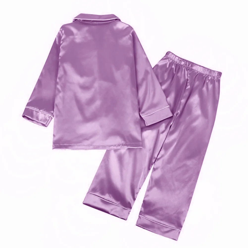 Maxcozy Kids Big Girls Boys Satin Silk Pajamas Set Top Shirt + Pants Sleepwear