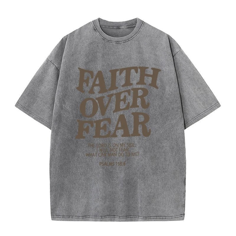 FAITH over FEAR Letter Slogan T-Shirts for Women Men Popular Positive Quotes T Shirts Christianity Jesus Gift Cotton Tees Tops