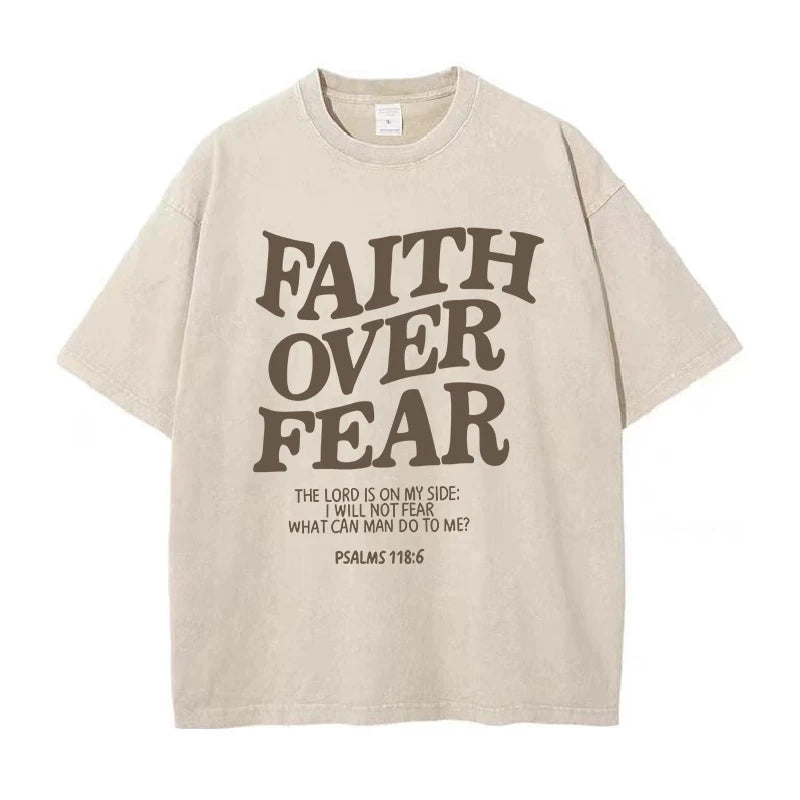 FAITH over FEAR Letter Slogan T-Shirts for Women Men Popular Positive Quotes T Shirts Christianity Jesus Gift Cotton Tees Tops