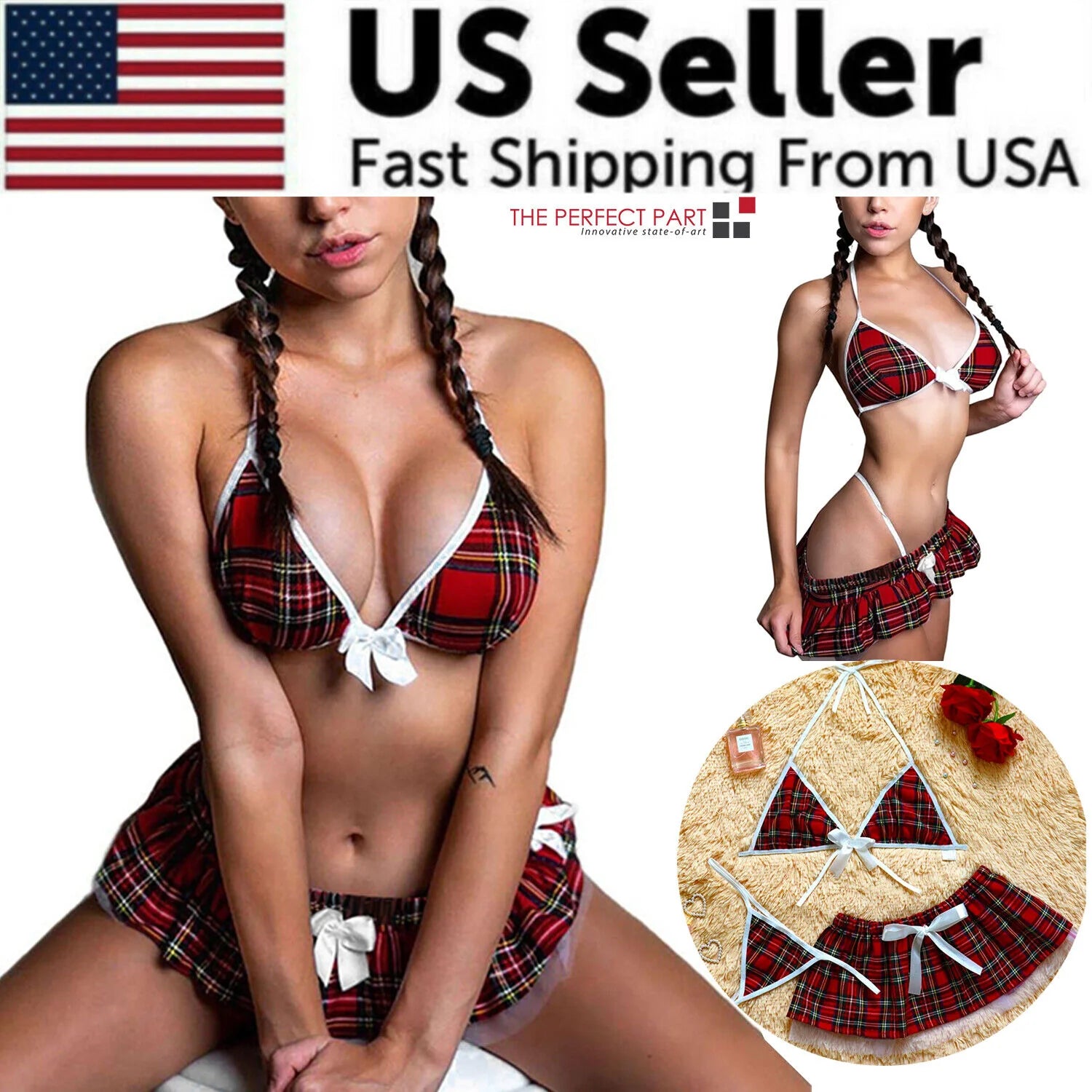 Sexy Lingerie School Girl Sleepwear Dress Nightwear Underwear Babydoll Women USA