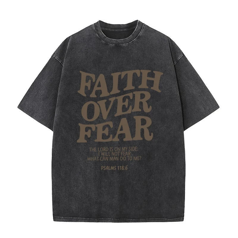 FAITH over FEAR Letter Slogan T-Shirts for Women Men Popular Positive Quotes T Shirts Christianity Jesus Gift Cotton Tees Tops